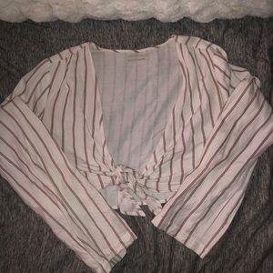 Cropped long sleeve tie knot shirt